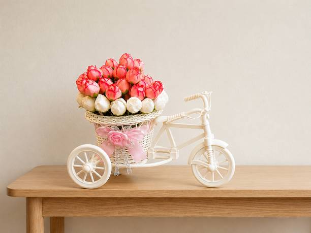 next gen living Next Gen Living Blossom Tricycle Accent Pink, White Tulips Artificial Flower  with Pot