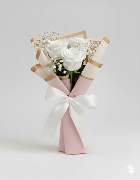 Fleur Buddy Romantic Bloom Artificial Rose Bouquet Pink, White Rose Artificial Flower