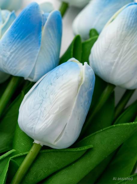 GREEN BAGEECHA Premium Artificial Blue White Tulip Bouquet – for Home, Office & Gifting Blue, White Tulips Artificial Flower
