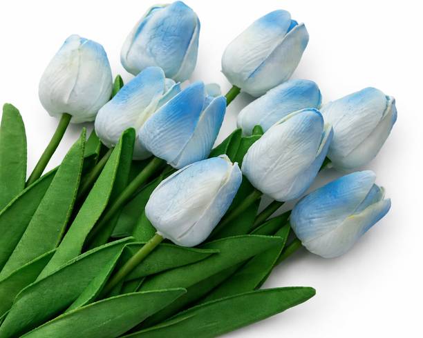 GREEN BAGEECHA Premium Artificial Blue White Tulip Bouquet – for Home, Office & Gifting Blue, White Tulips Artificial Flower
