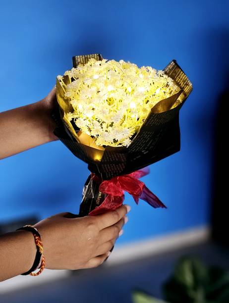 Satyam Kraft 1 Pcs Artificial Baby's breath Flower Bouquet with light for Gift for Her/Him White Rose Artificial Flower