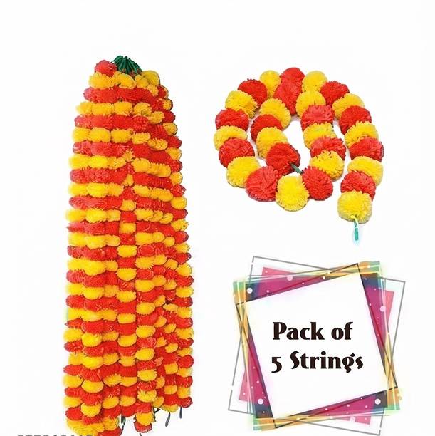 TRANDMALL Trandmall Multicolour Marigold Artificial Flower (15 cm, Pack of 5, Garlands) Red, Yellow Marigold Artificial Flower