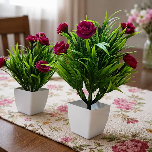 VGMP Green Rose Artificial Flower  with Pot