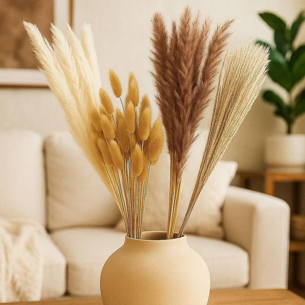 TIED RIBBONS Dried Pampas Grass Bouquet for Home Décor | Boho Vase Fillers Multicolor Dried Sticks Artificial Flower