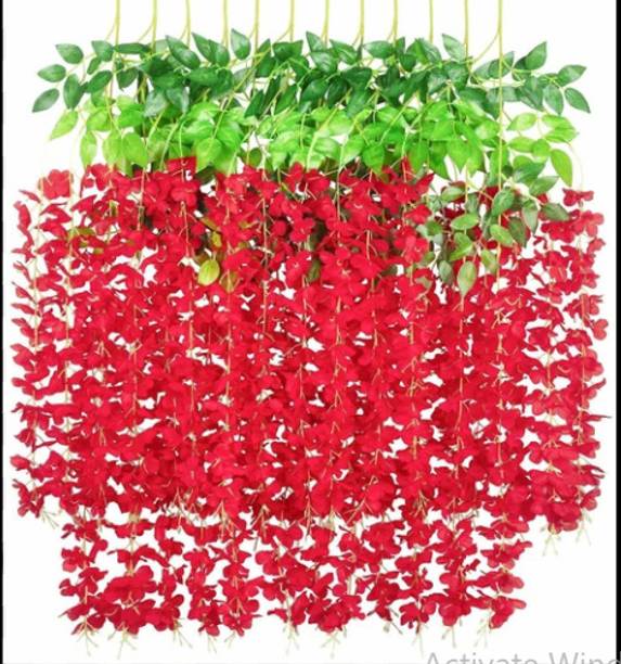 sshubham traders Artificial Vine Wisteria Hanging Garland Long Hanging Bush Flowers, Home Decor Red Westeria Artificial Flower