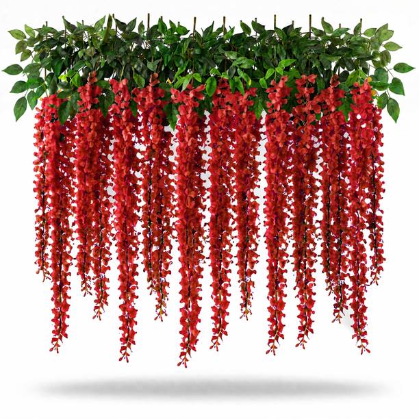 vasthara co Wisteria Hanging Garland Silk Long Hanging Flower Home Party Wedding DecorRed Red Westeria Artificial Flower