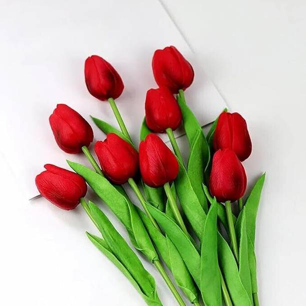 vamii blue-p-5 Blue Tulips Artificial Flower