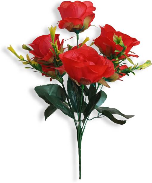 MIFADECOR Artificial Rose Flowers Bunches for Vase 7 Flower Heads (12 inch) Red Rose Artificial Flower
