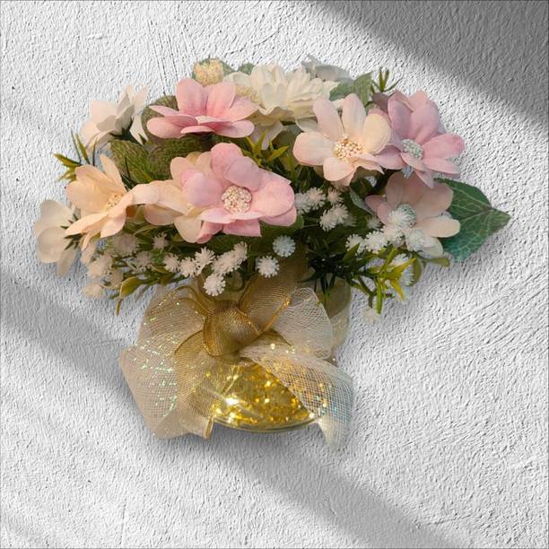 Floregance WOODEN BASE RECTANGULAR ARRANGEMENT Pink Daisy Artificial Flower  with Pot