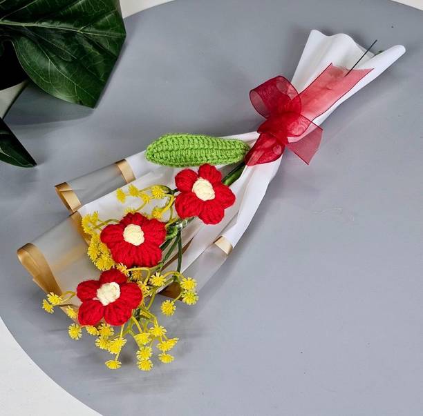 Satyam Kraft 1 Pcs Crochet Flower Bouquet for Gifting, Him/Her, Valentine, Welcoming, Wedding Multicolor Sunflower Artificial Flower