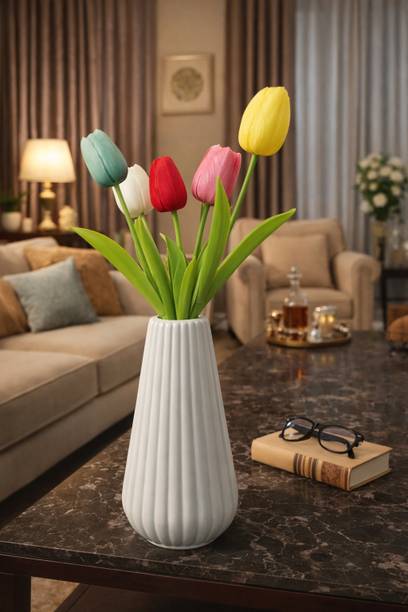 BloomFable Artificial Mix Colour Tulips Flower with vase For Home and office decore Multicolor Tulips Artificial Flower  with Pot