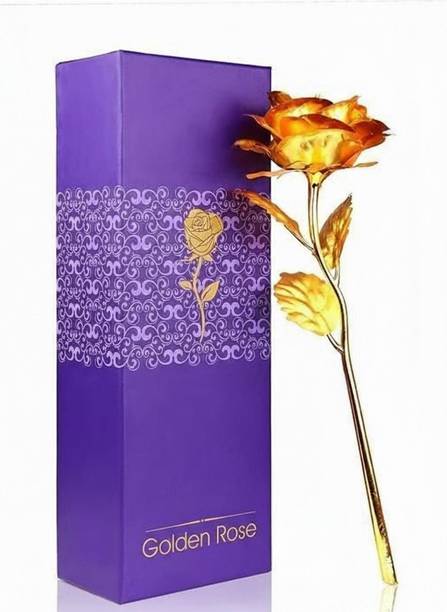 VENMORE Golden Rose Flower Romantic Showpiece for Anniversary & Valentine Gift, Rose Day Gold Rose Artificial Flower