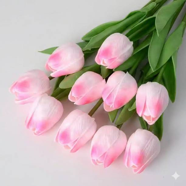 GREEN BAGEECHA Artificial Tulip Flower Home Décor, Weddings, Centerpieces, & Gifts Pink, White Tulips Artificial Flower