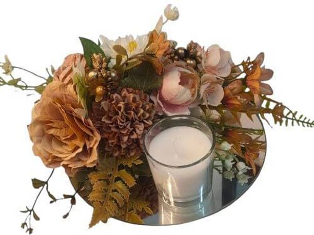 Floregance SMALL ROUND MIRROR ARRANGEMENT Multicolor Chrysanthemum, Peony, Rose Artificial Flower  with Pot