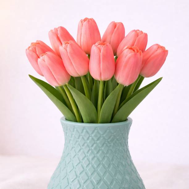 Vendola Artificial Tulip Flowers for Home Décor, Realistic Soft Touch Multicolor Tulips Artificial Flower