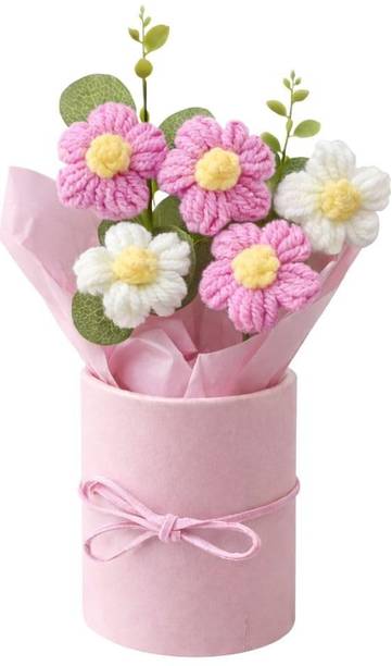 ALCANTARA Handmade Crochet Flower Bouquet – Everlasting Gift for Girls Home Decor AL247 Multicolor Daisy Artificial Flower with Pot