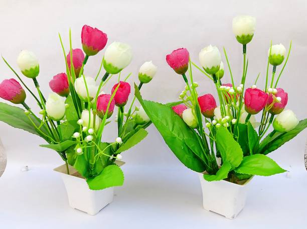 Teena TEENA Artificial Flower Pink Tulips Artificial Flower  with Pot