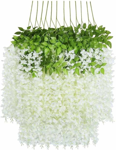 Siddhivinayak AR WHITE WESTERIA PACK OF 12 STRINGS White Westeria Artificial Flower