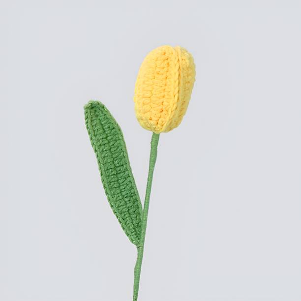 MOMISY Handmade Knitted Tulip Flower – Yellow Yellow Tulips Artificial Flower with Pot