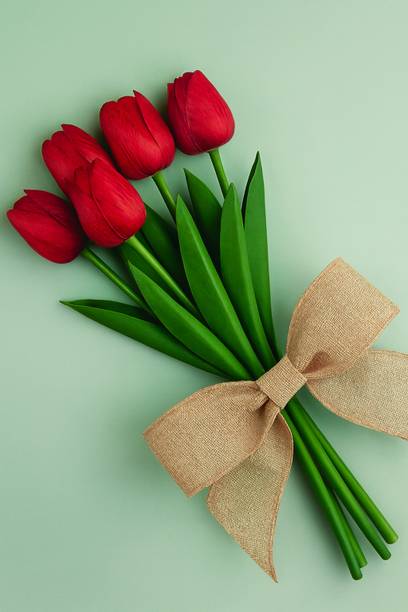GalaxyGlow 5 Pcs Red Tulips – Festive, Home & Table Decor (No Vase, Flowers) Red Tulips Artificial Flower