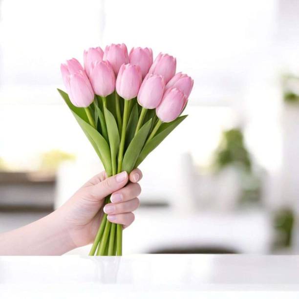 Saudeep India Pack of 5 Artificial Pink Tulip Flower Bunch 34cm Decor Pink Tulips Artificial Flower