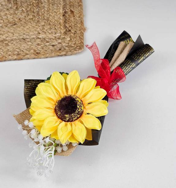 Satyam Kraft 1 Pcs Artificial Sunflower Flower Bouquet Flowers for Him/Her Gift Yellow Rose Artificial Flower