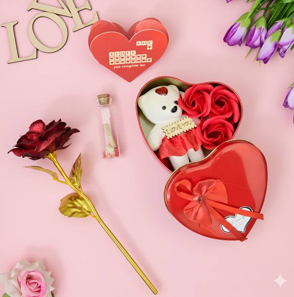 LoveGift Red Rose Gift Heart Shape Love Box with Message Pills & Love Card Red, Yellow Rose Artificial Flower