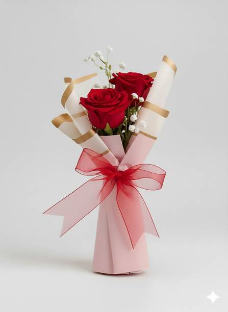 Fleur Buddy Romantic Bloom Artificial Rose Bouquet Pink, Red Rose Artificial Flower