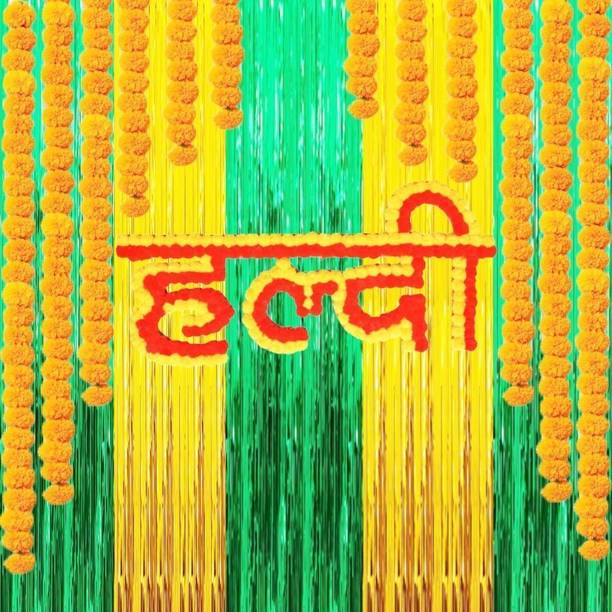 PopTheParty Haldi Decoration Set with Artificial Marigold Garlands & Haldi Flower Banner Multicolor Marigold Artificial Flower
