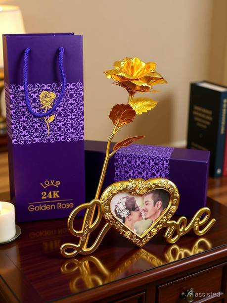 Menka Gold Rose Artificial Flower  with Pot