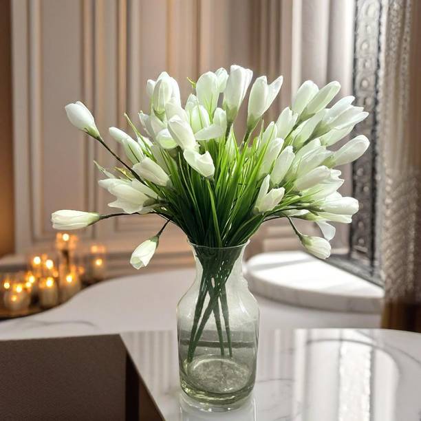 Akaar Akaar Decor Artificial Tulip Bunch in White (Pack of 2) White Tulips Artificial Flower