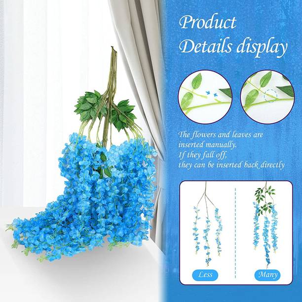 well art gallery Pack of 12 Artificial Wisteria Vine Fake Hanging Garland Blue Westeria Artificial Flower