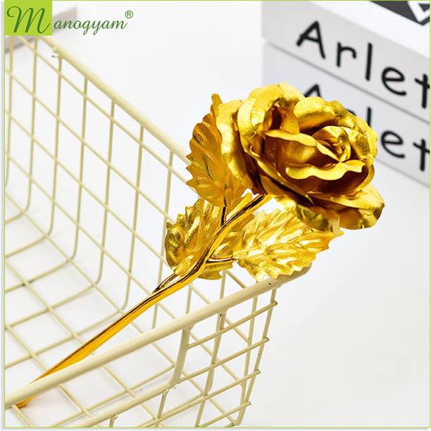 Manogyam Golden Rose 10 Inches Gold Rose Artificial Flower
