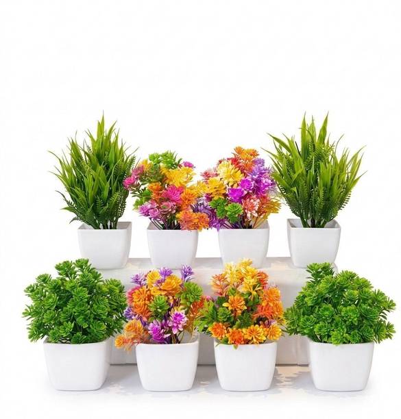 BHAARUSH9 Artificial Flower Multicolor With Pot For Home ,Office And Garden Decor Multicolor Wild Flower Artificial Flower  with Pot