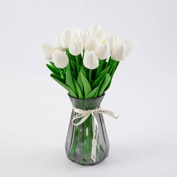 BLACKPARI TULIP FLOWER White, Green Tulips Artificial Flower