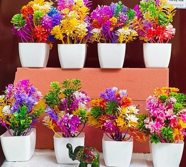 एटेक 8mltc बहुरंगी जंगली फूल नक़ली फूल पॉट के साथ