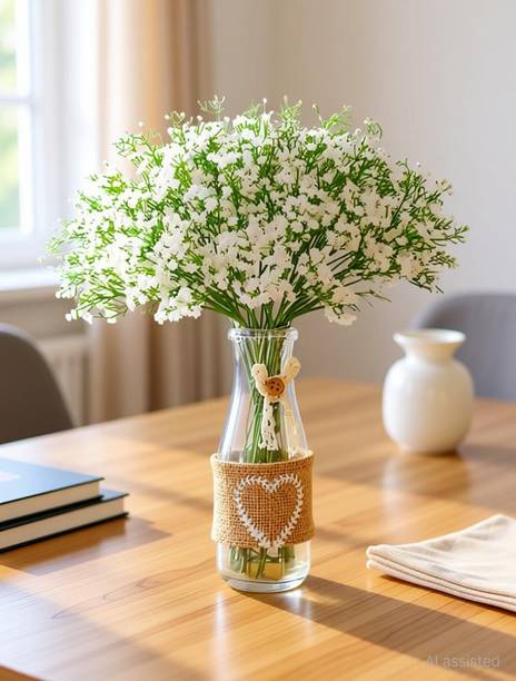 Nimkar's 4Pcs Gypsophila Faux White Flowers Fake Baby Breath Real Touch Flowers Bouquet White Gladiolus Artificial Flower