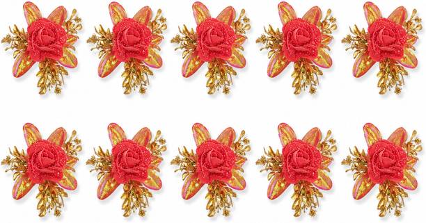 RONAK Red Decorative Golden Leaf Rose Flower Red Rose Artificial Flower