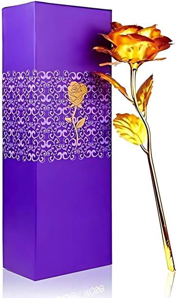 Drumstone Artificial Golden Rose with Teddy Gift Set – Romantic Valentine’s Day Gift Gold Rose Artificial Flower  with Pot