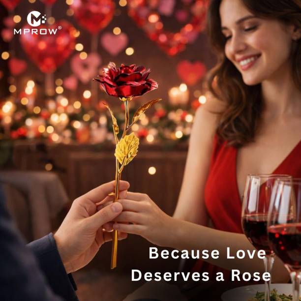 MPROW Gold Plated Artificial Red Rose Gold, Red Rose Artificial Flower