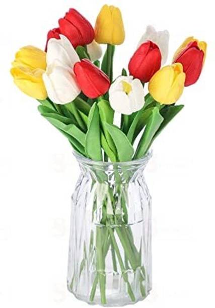 Shivdhara Craft 5 Piece Artificial Multicolor Tulip Flowers Real Touch PU for Home Decor Vase Multicolor Tulips Artificial Flower