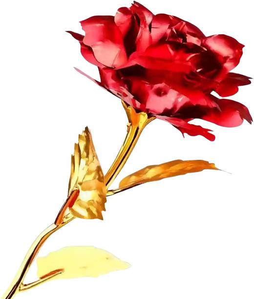 VASHUPRINTS Valentine flower golden with red flower gift For wife,husband or someone Red, Gold Rose Artificial Flower