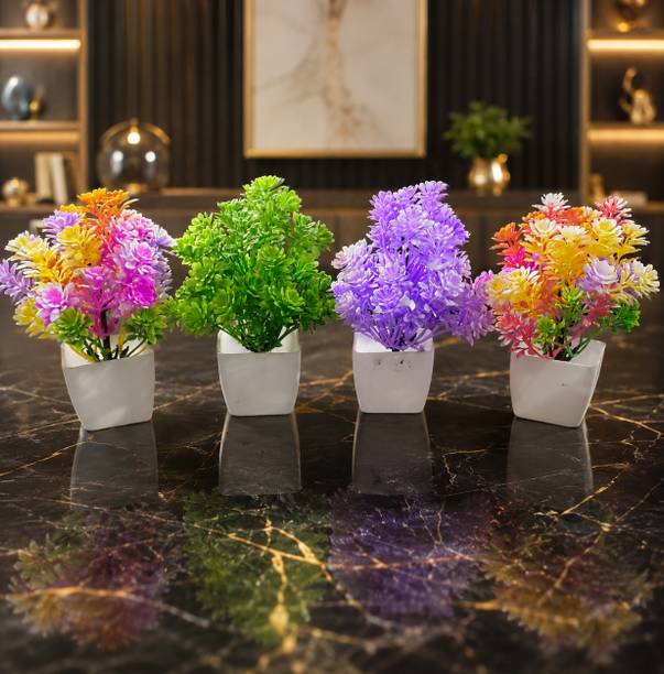 BHAARUSH9 4 multi color small little lite Multicolor Wild Flower Artificial Flower  with Pot