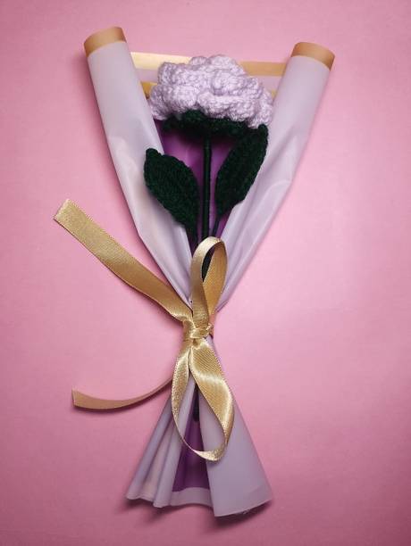 byyournaaz purple rose single- bouquet, artificial flowers, Crochet Purple Rose, Lily Artificial Flower