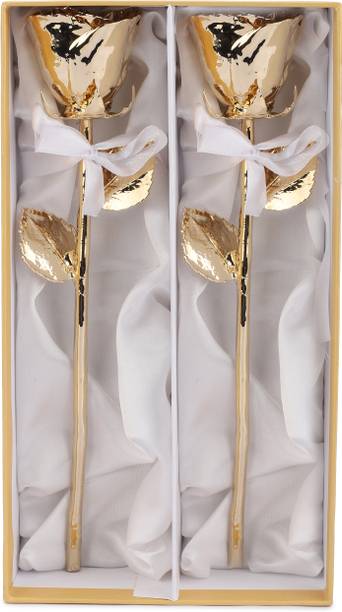 SanaarGold Set of 2 Real Roses Preserved & Dipped in 24K Gold 12 Inch Each Gift for Couples Gold Rose Artificial Flower