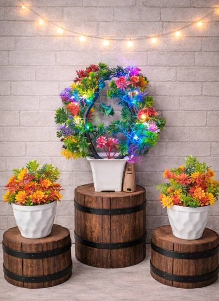 FRONX FLOWER Artificial Flower Multicolor With Pot For Home ,Office And Garden Decor Pack Multicolor, Orange Wild Flower Artificial Flower  with Pot