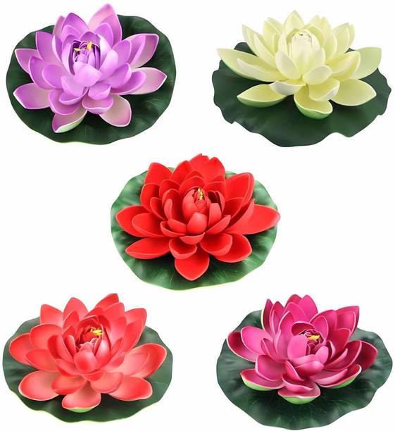 Ryme Floating Multi color Lotus (Pack Of 5) Multicolor Lotus Artificial Flower