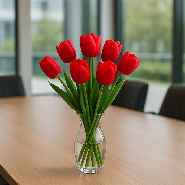 Ikko Tulip Bunch for Vase & Home Decorations, Lily For Living Room, Corner Table Red Tulips Artificial Flower