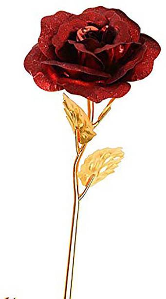 ASHIRWAD Artificial Golden Rose with Love Stand – Gift Box Included Gold, Red Rose Artificial Flower