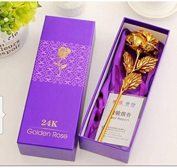 Dwiza Enterprise Golden Rose for Valentine's Day Gifts for Girlfriend Boyfriend Husband Wife Blue, Gold Rose Artificial Flower